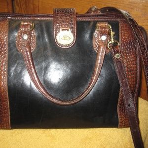 Brahmin Satchel strap and handles navy with pecan